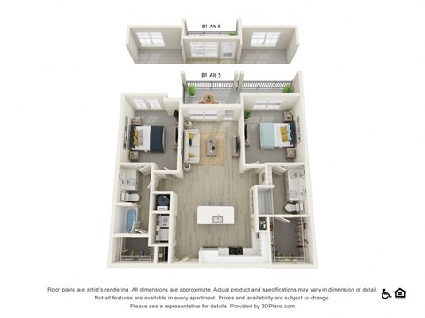 Floor plan for 2 beds, 2 baths, 1101 sqft